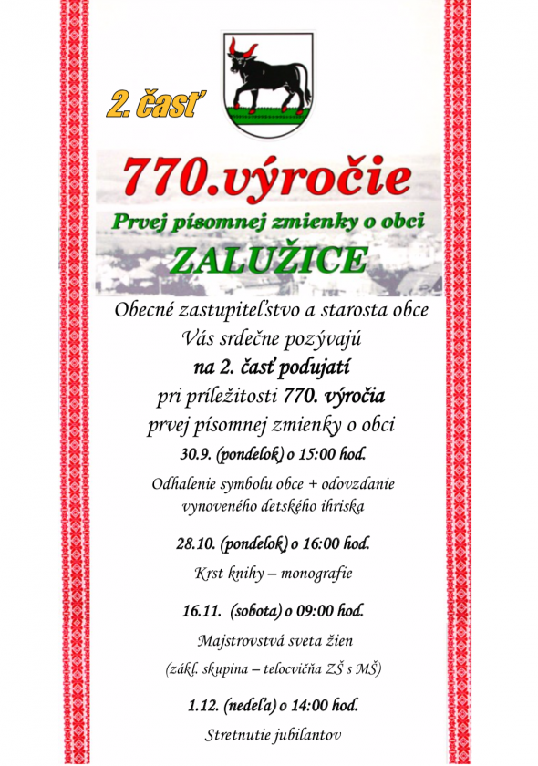Podujatia pri príležitosti 770. výročia obce - 2. ČASŤ Podujatia pri príležitosti 770. výročia obce - 2. ČASŤ